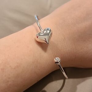 Heart and ball sterling silver cuff bracelet
